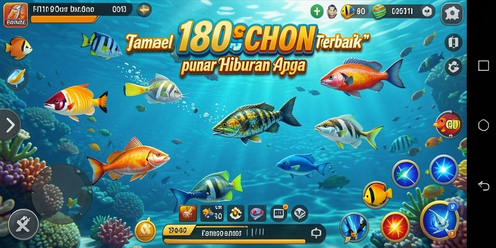 Tampilan menarik dari gameplay <strong>180SLOT</strong> saat menembak berbagai ikan.