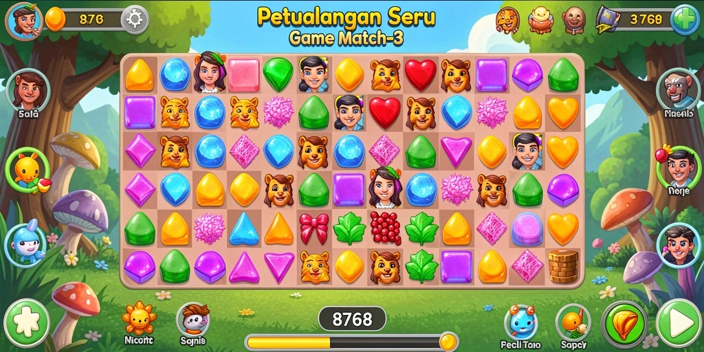 Screenshot utama 8768 menampilkan gameplay Match-3 yang mengasyikkan.