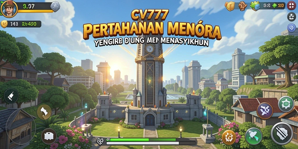Tampilan menara pertahanan yang strategis dalam gameplay CV777.