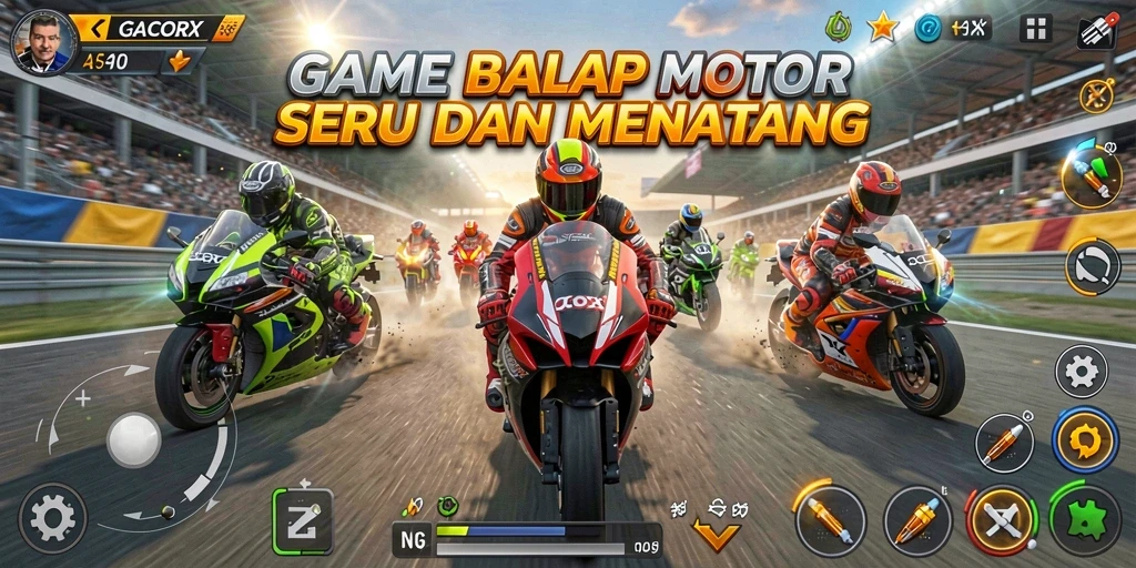 Gameplay GACORX yang seru dengan balapan motor cepat.