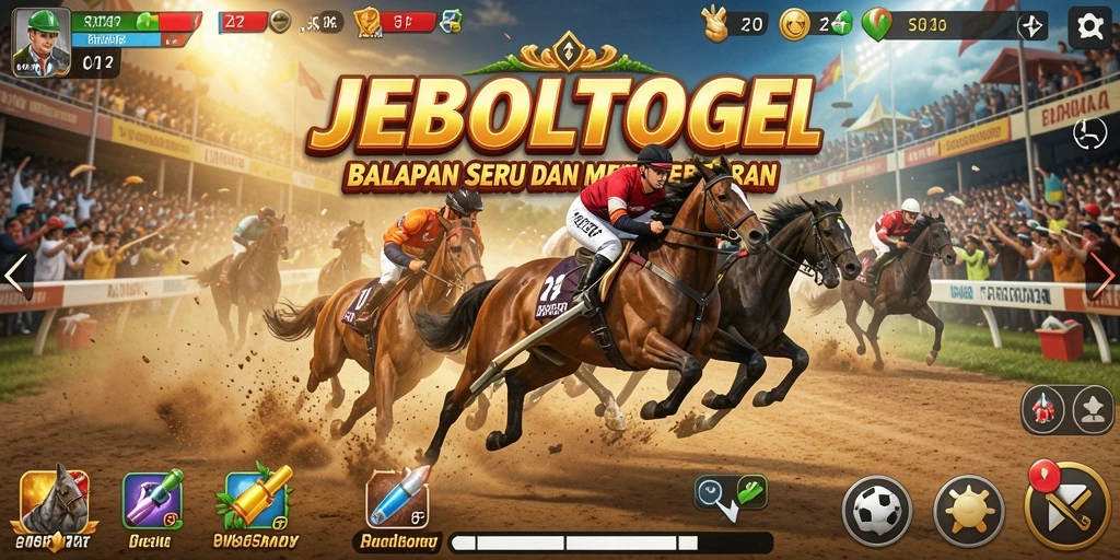 Screenshot gameplay JEBOLTOGEL dengan aksi balapan yang menegangkan.
