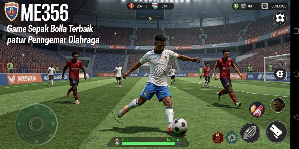 Tampilan gameplay <strong>ME355</strong> saat pertandingan sepak bola berlangsung.