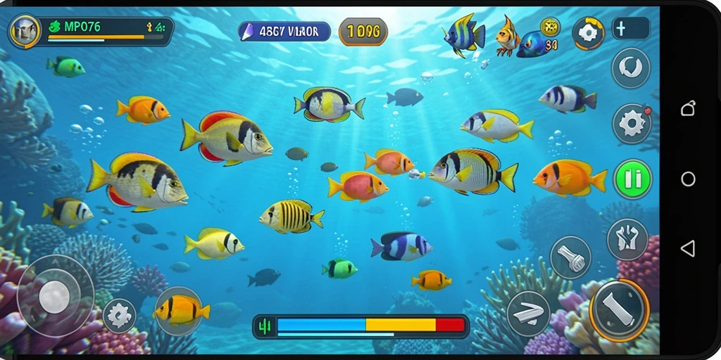 Tampilan gameplay MPO76 yang penuh aksi menembak ikan.