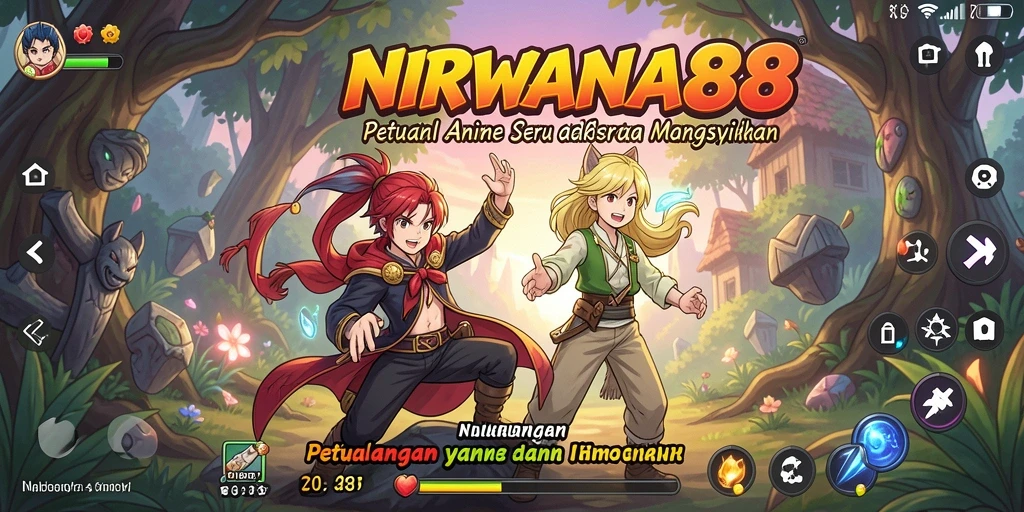 Tampilan gameplay NIRWANA88 yang penuh warna dan karakter anime.