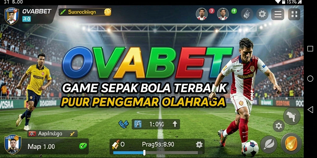 Screenshot utama dari gameplay OVABET yang menampilkan aksi sepak bola seru.