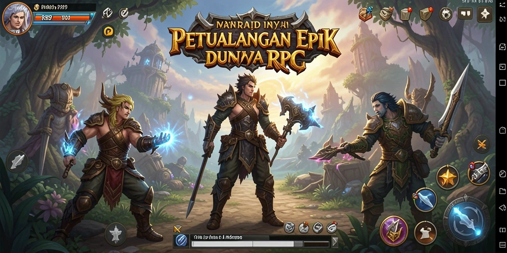 Tangkapan layar utama menunjukkan aksi seru pemain di dunia RPG.