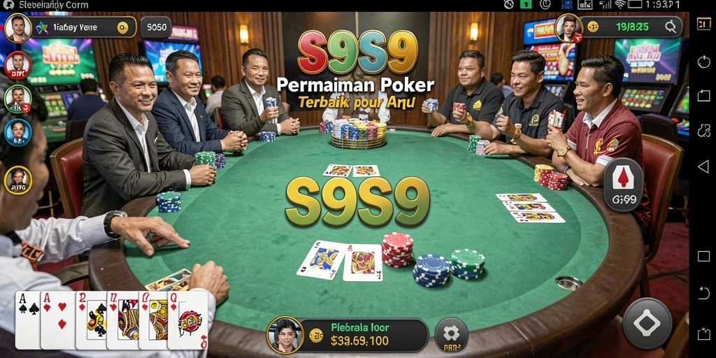 Tampilan gameplay menarik dengan pemain poker bersaing.