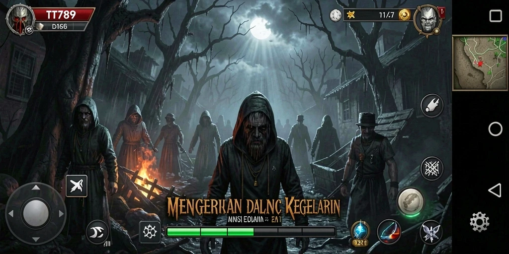 Tampilan gameplay menegangkan dengan monster menakutkan.